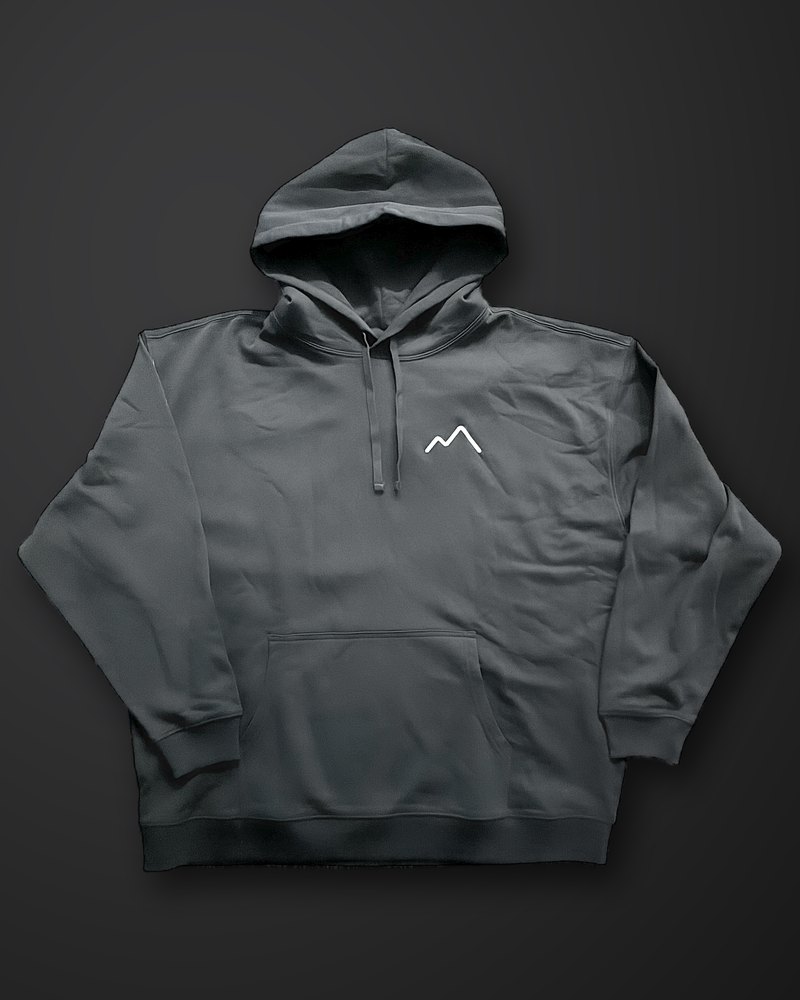 The Hoodie in black, embroidered ridge on the chest